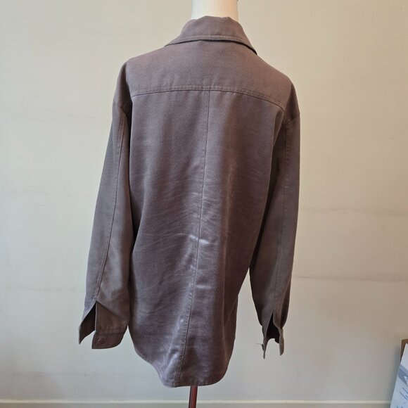 Ingenuity - Sueded Grey Button Up Collared Blouse - Picture 6 of 12